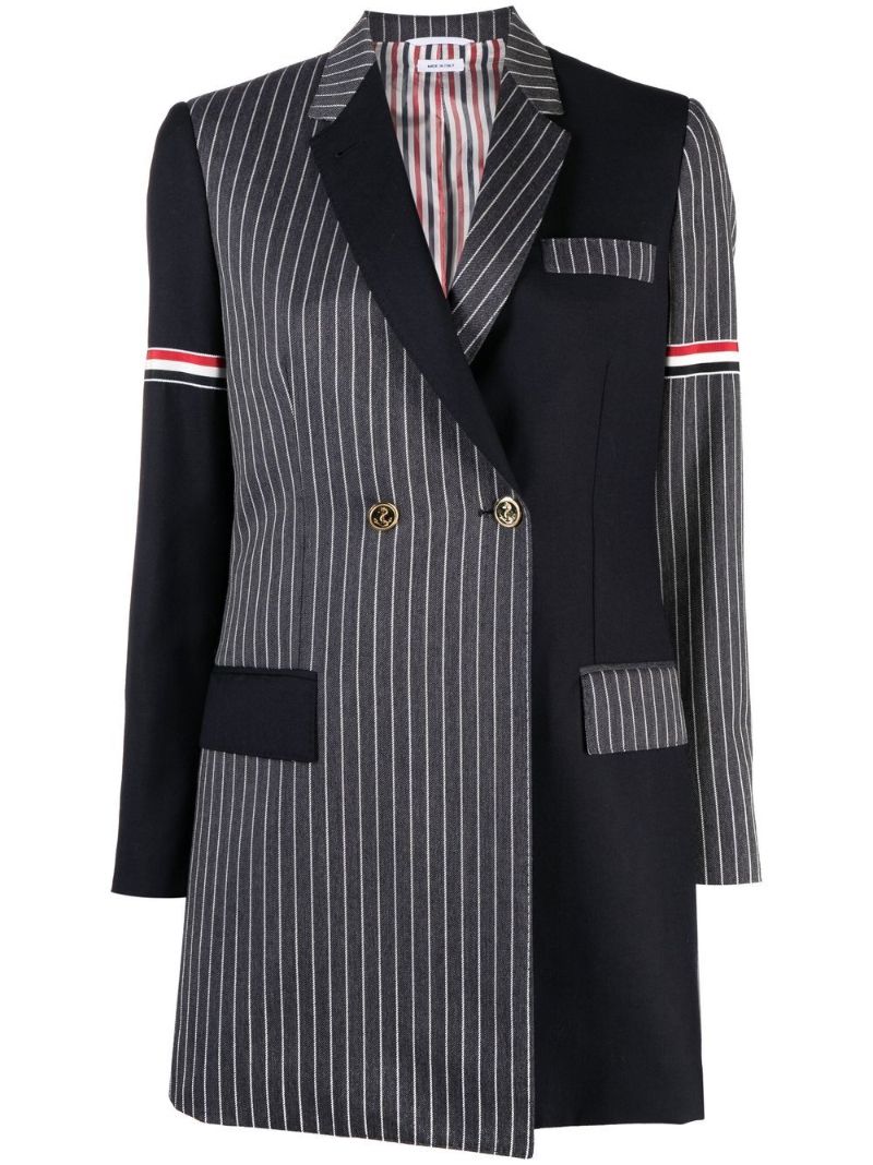 Blue Patchwork Double-breasted Blazer