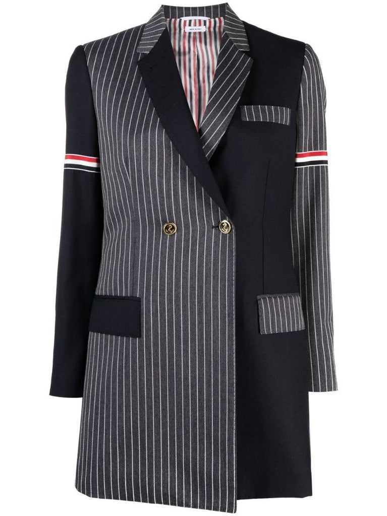 Blue Patchwork Double-breasted Blazer
