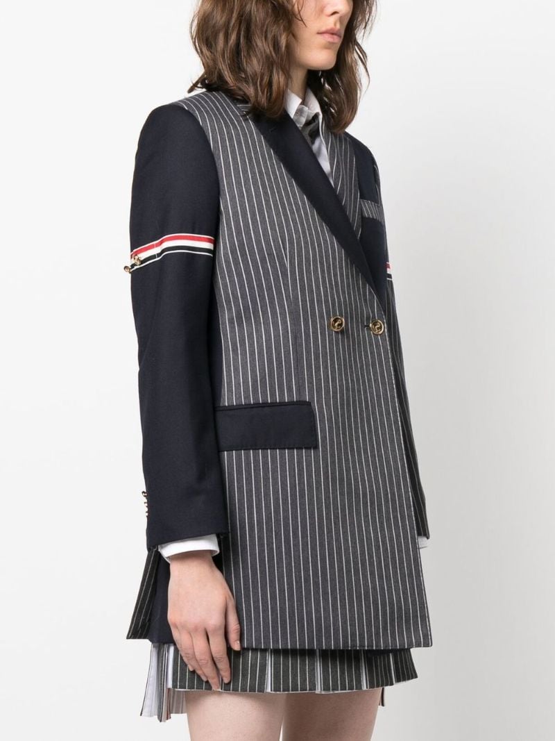 Blue Patchwork Double-breasted Blazer