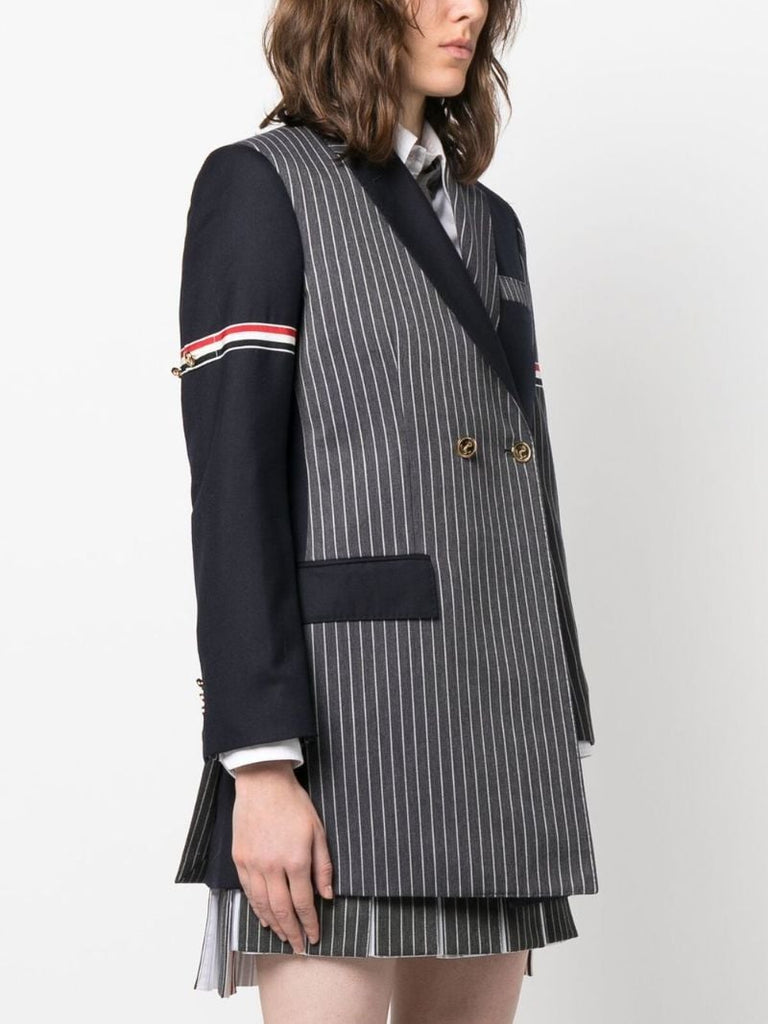Blue Patchwork Double-breasted Blazer
