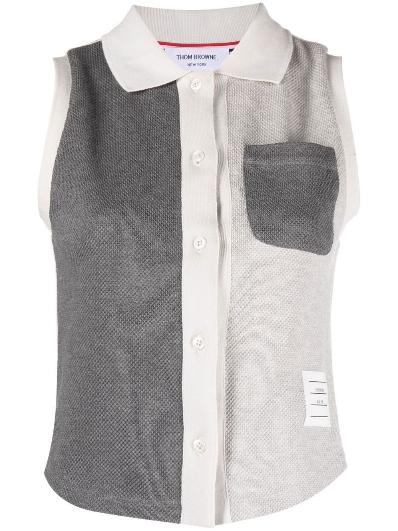 Grey Colourblock Sleeveless Polo Top