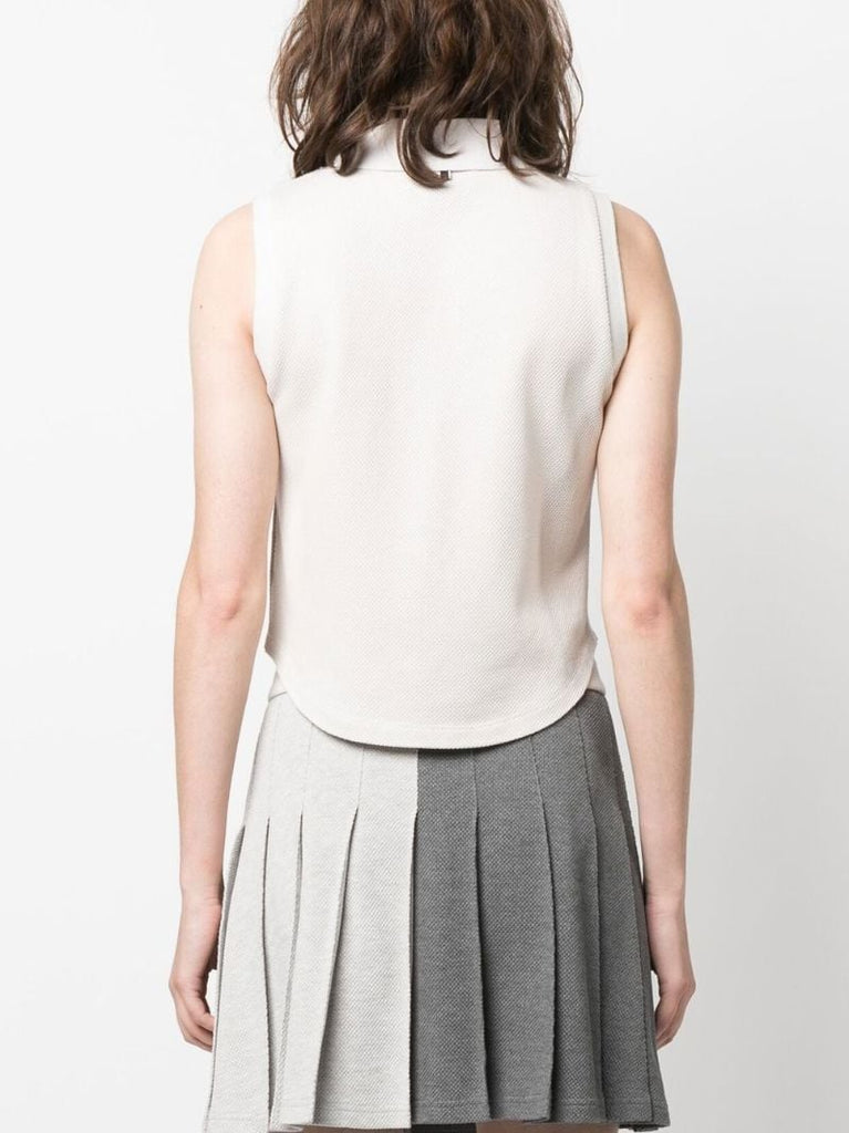 Grey Colourblock Sleeveless Polo Top