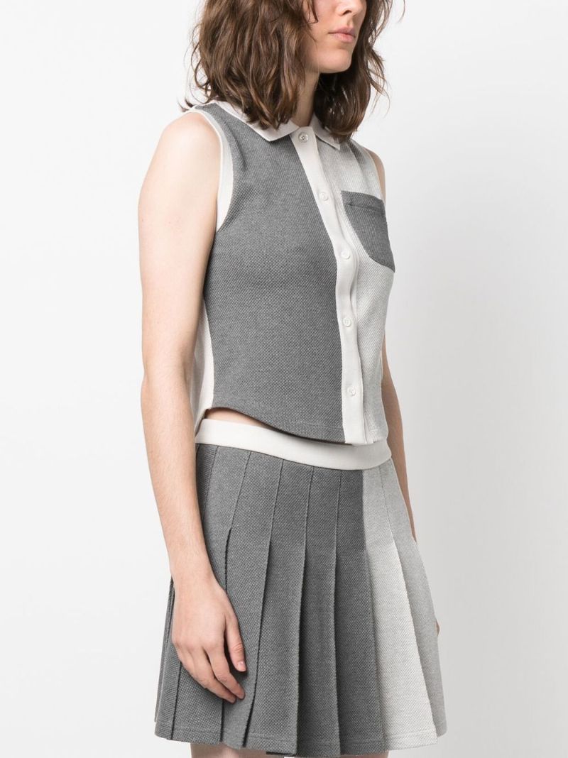 Grey Colourblock Sleeveless Polo Top