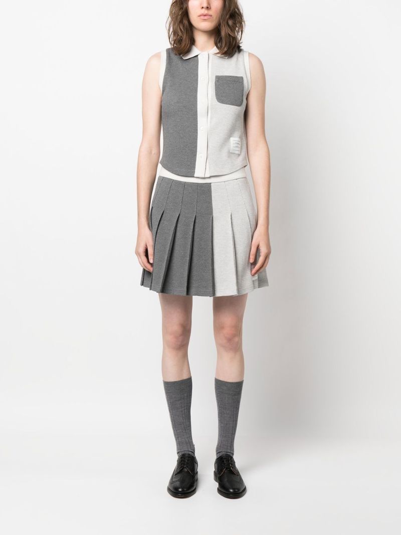 Grey Colourblock Sleeveless Polo Top