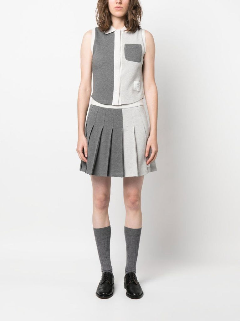 Grey Two-tone Pleated Skirt