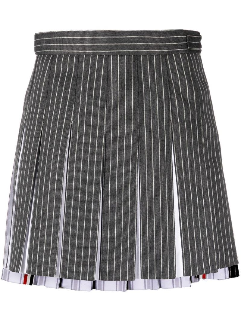 Grey Pinstripe Pleated Mini Skirt