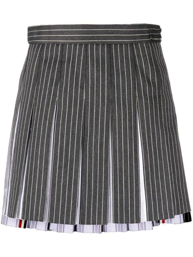 Grey Pinstripe Pleated Mini Skirt