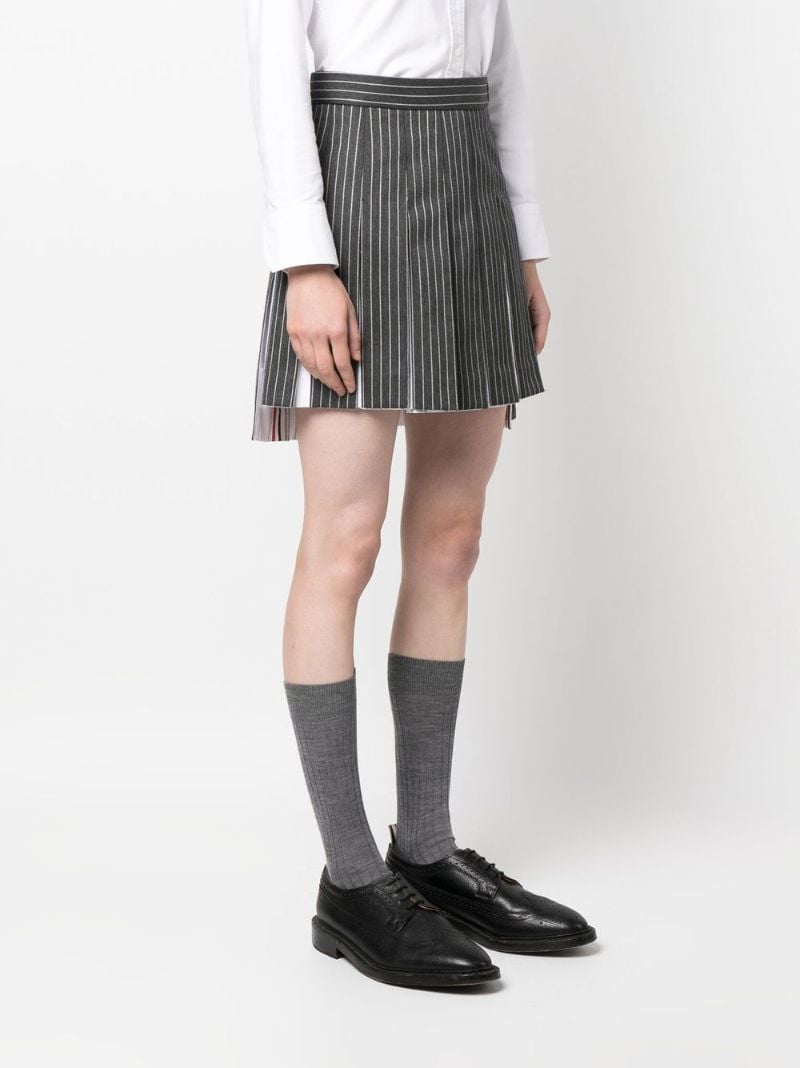 Grey Pinstripe Pleated Mini Skirt