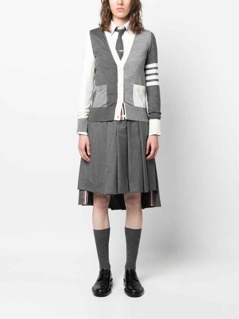 Grey 4-bar Colourblock Wool Cardigan