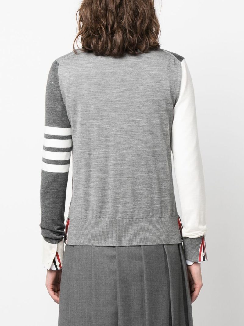 Grey 4-bar Colourblock Wool Cardigan
