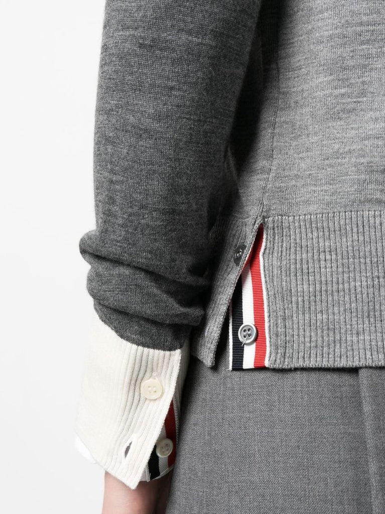 Grey 4-bar Colourblock Wool Cardigan