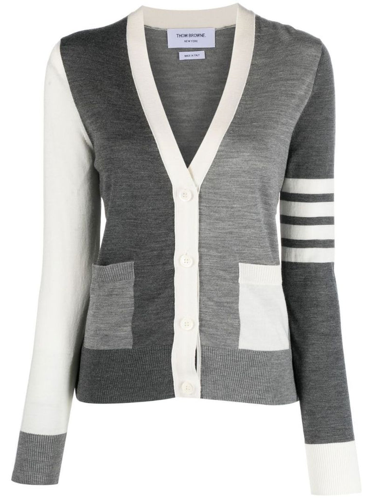 Grey 4-bar Colourblock Wool Cardigan