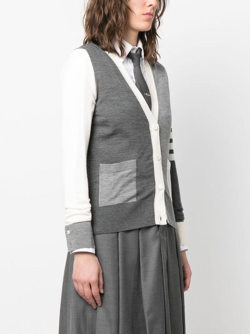 Grey 4-bar Colourblock Wool Cardigan