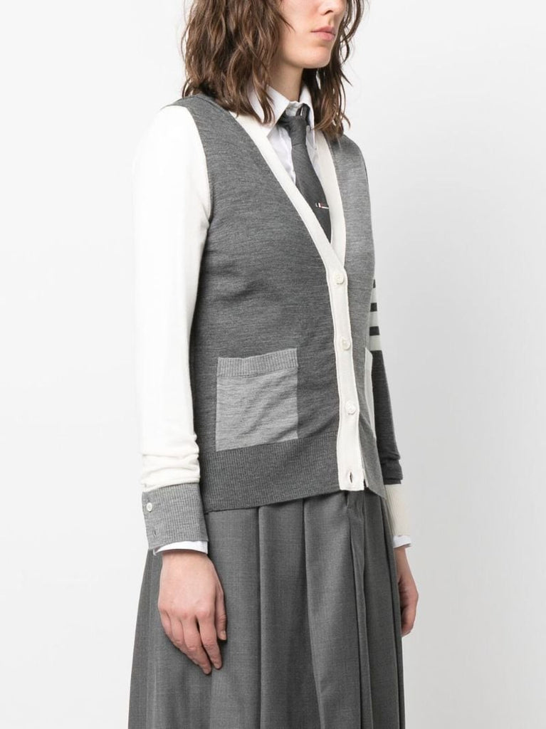 Grey 4-bar Colourblock Wool Cardigan
