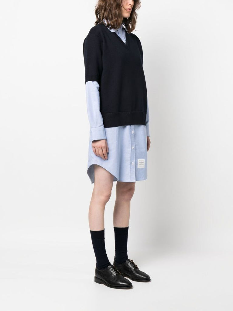 Blue Layered Cotton Shirt Dress