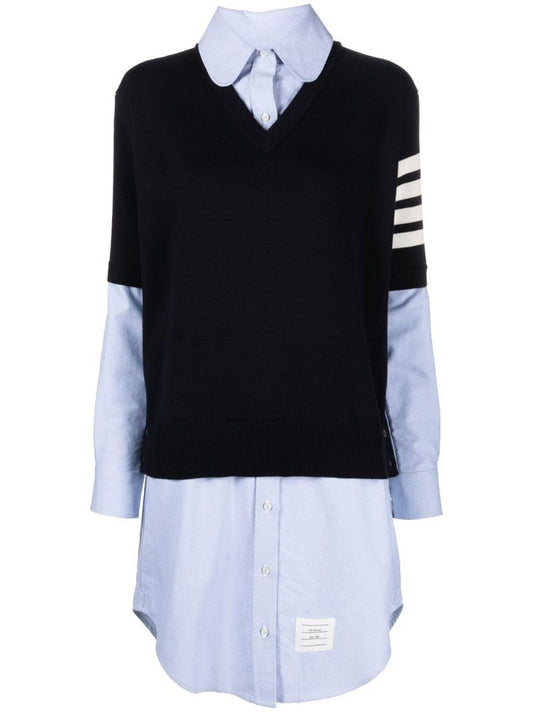 Blue Layered Cotton Shirt Dress