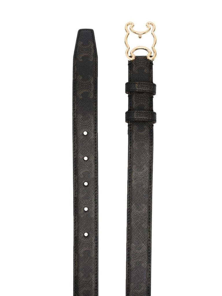 Black Triomphe Buckle Leather Belt