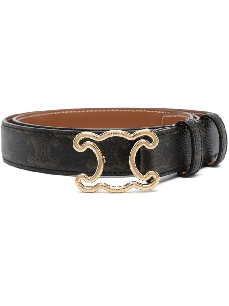 Black Triomphe Buckle Leather Belt