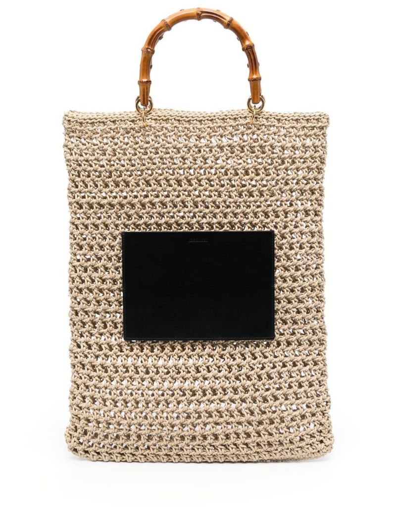 Neutral Woven Cotton Top Handle Bag