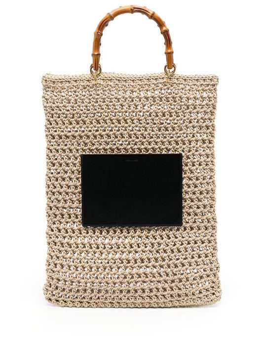 Neutral Woven Cotton Top Handle Bag
