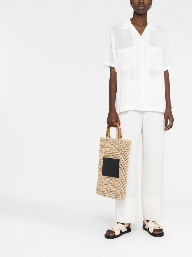 Neutral Woven Cotton Top Handle Bag