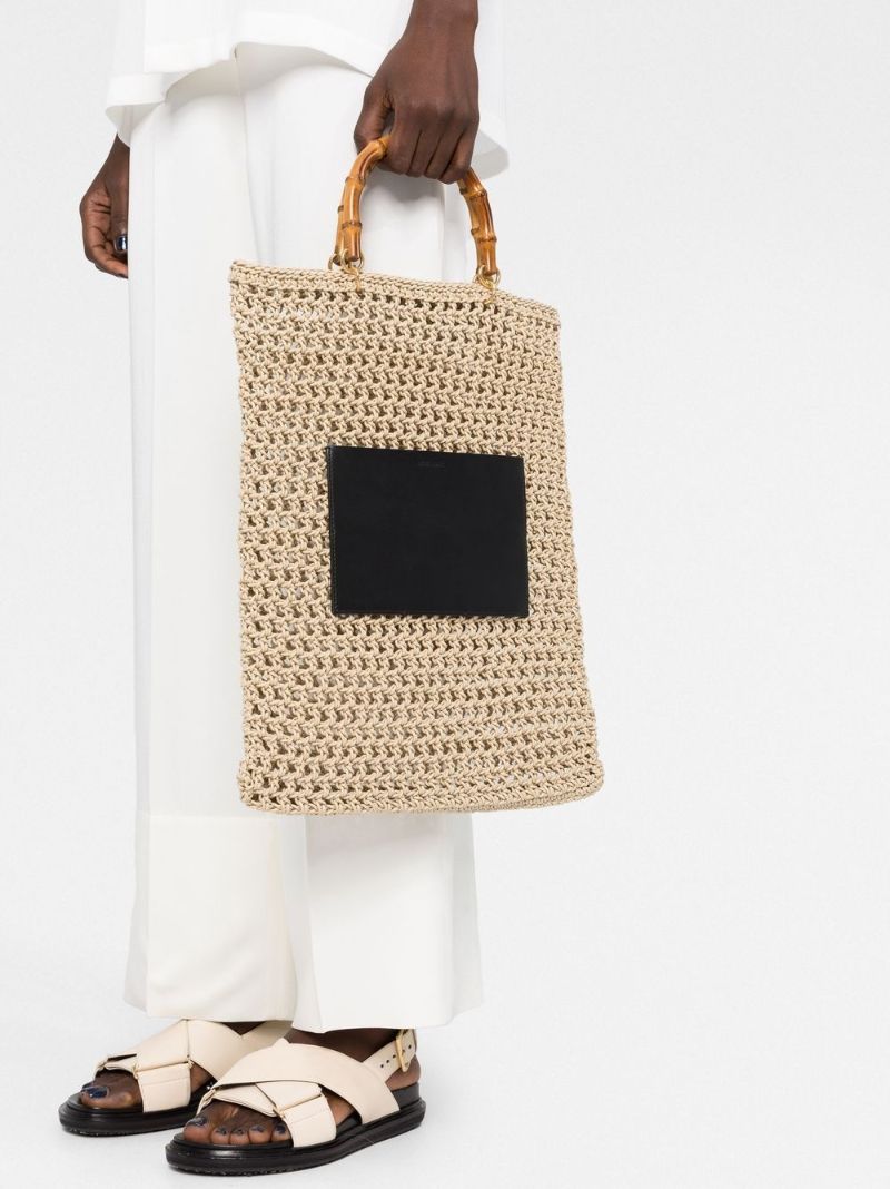 Neutral Woven Cotton Top Handle Bag