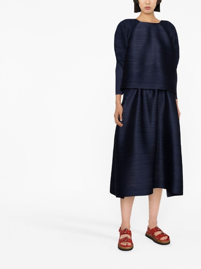 Blue  PlissÃ_x0083_Â© Flared Midi Skirt