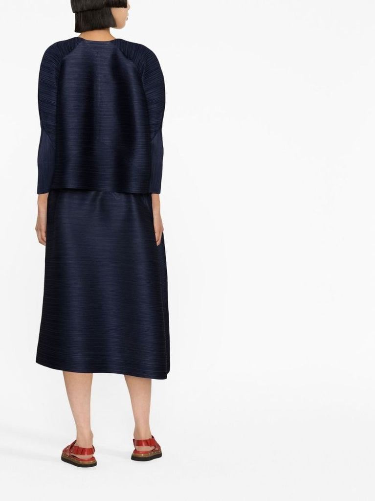 Blue  PlissÃ_x0083_Â© Flared Midi Skirt