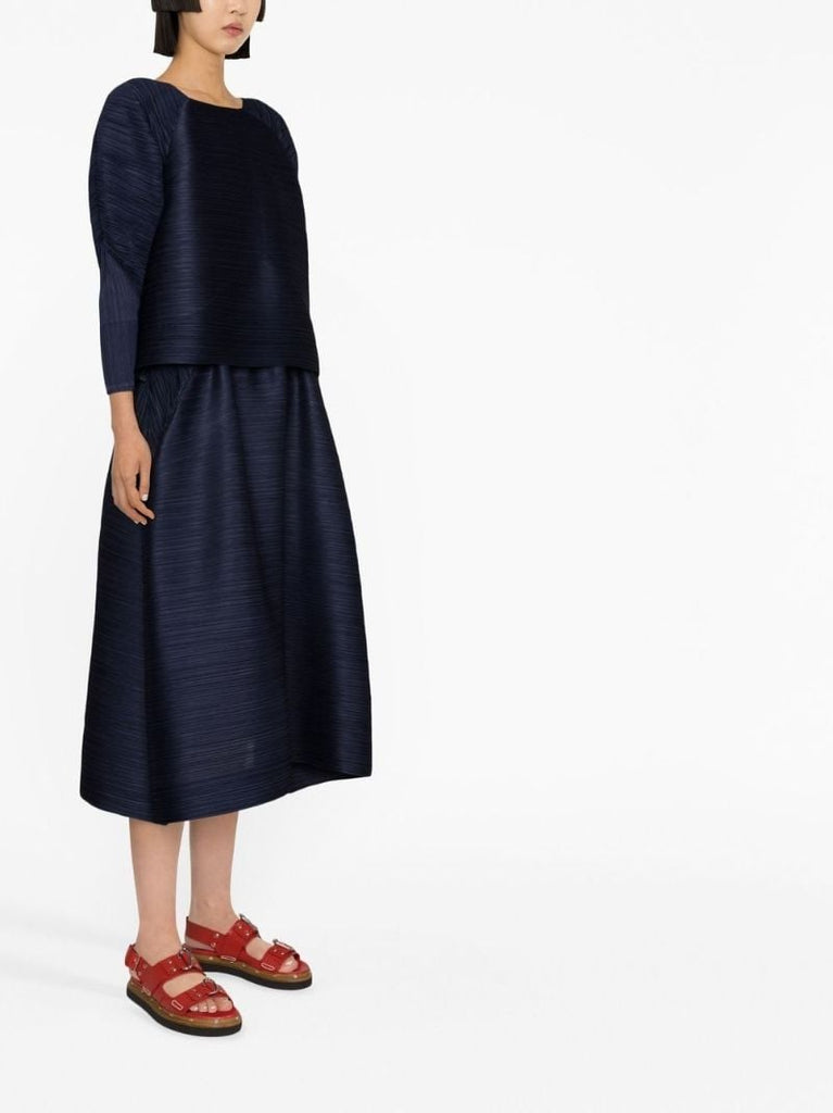 Blue  PlissÃ_x0083_Â© Flared Midi Skirt