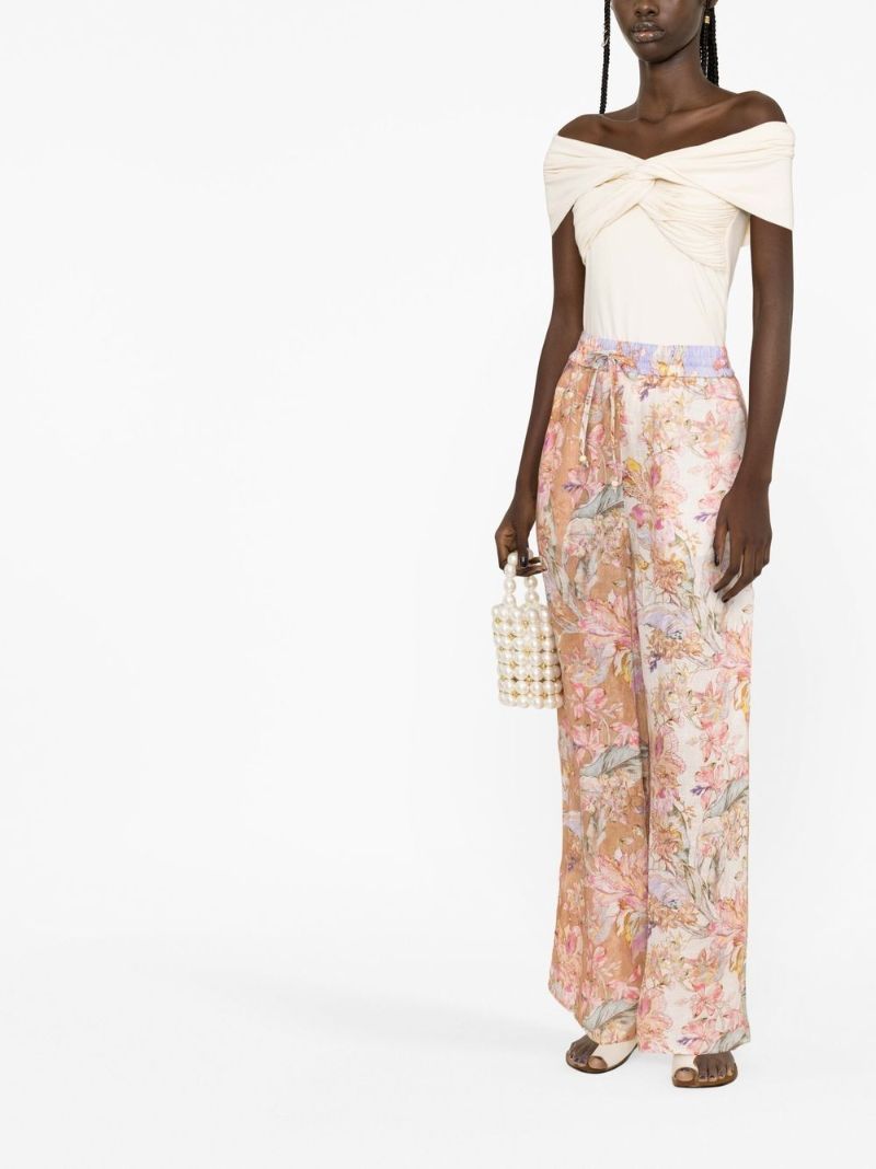 Pink Cira Printed Straight-leg Trousers