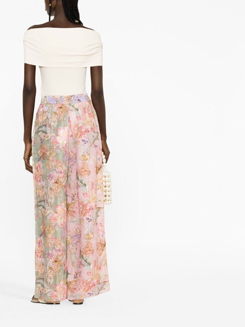 Pink Cira Printed Straight-leg Trousers