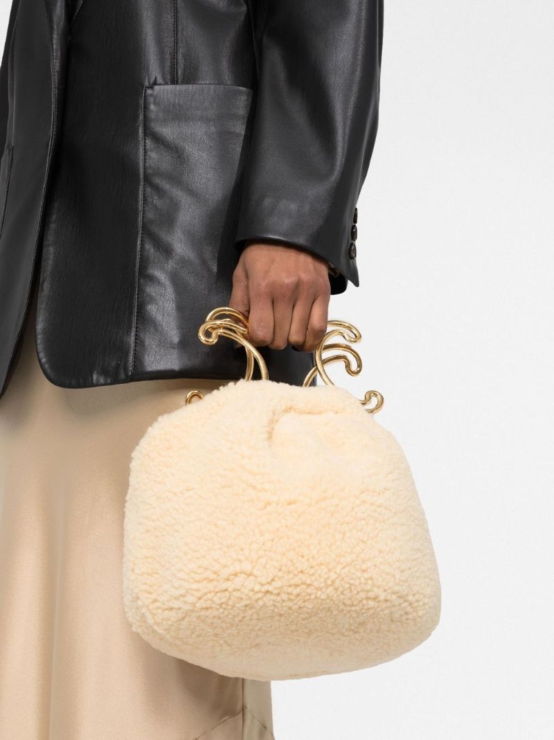 Neutral Triomphe Shearling Tote Bag