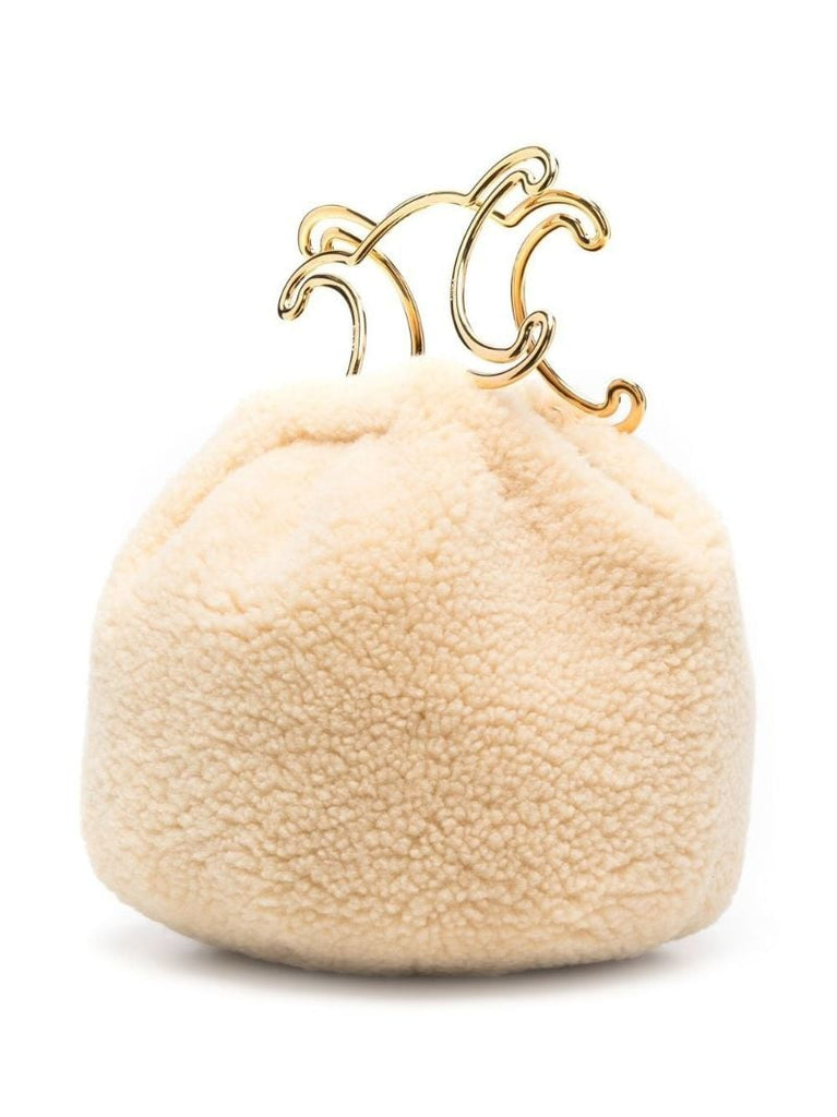 Neutral Triomphe Shearling Tote Bag