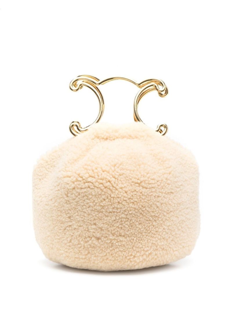Neutral Triomphe Shearling Tote Bag