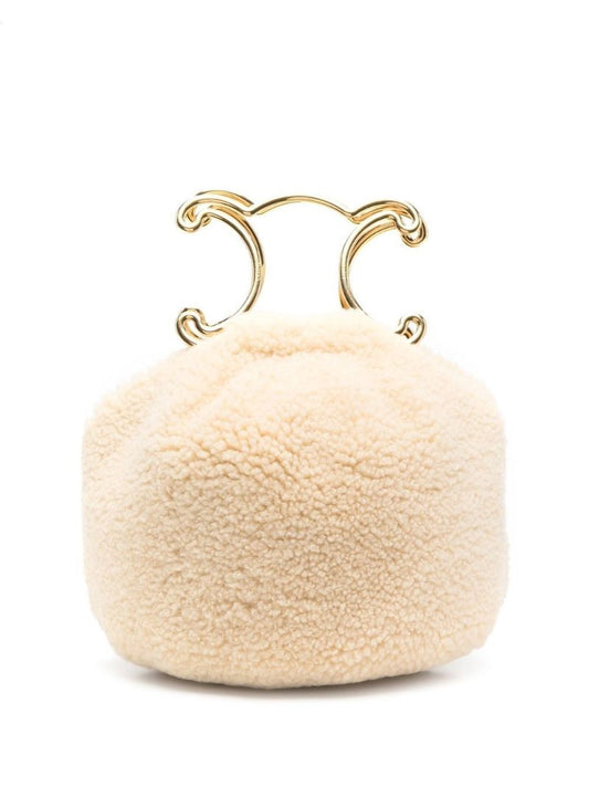 Neutral Triomphe Shearling Tote Bag
