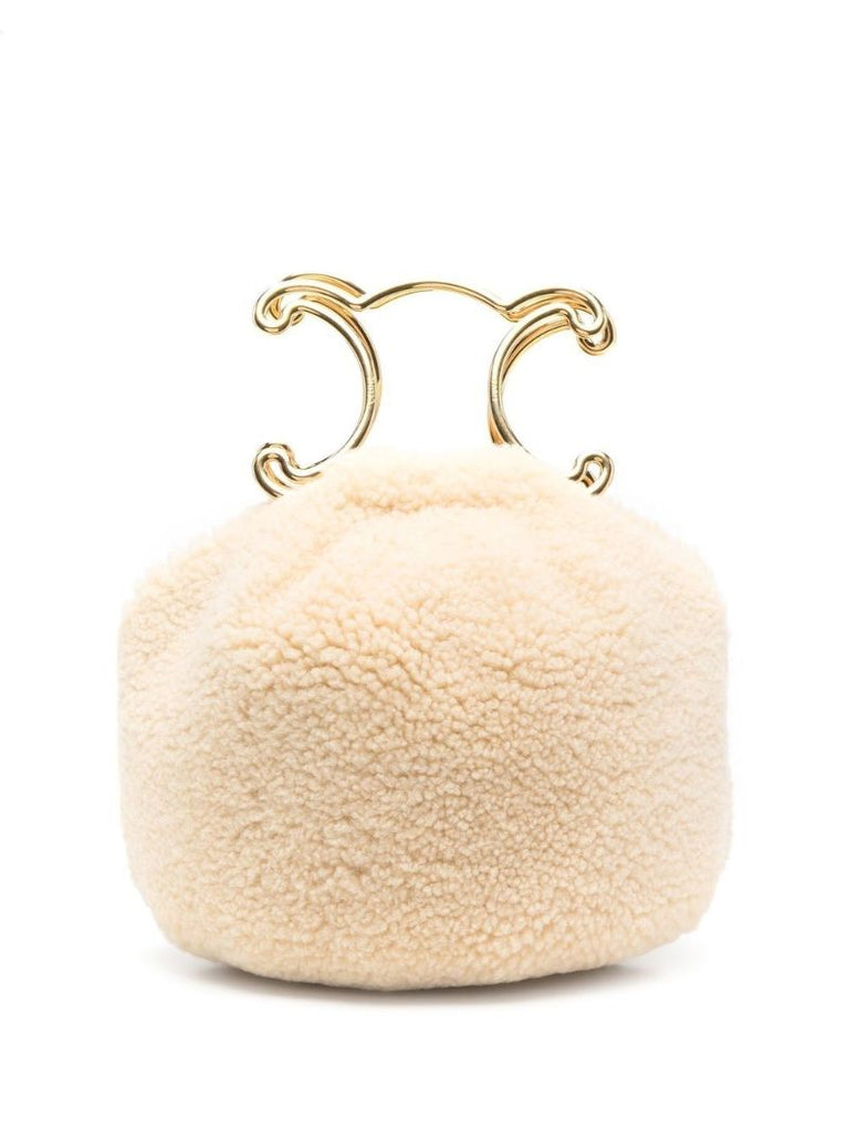 Neutral Triomphe Shearling Tote Bag