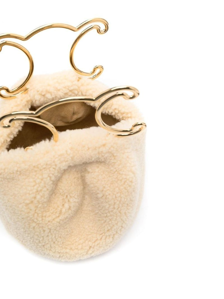 Neutral Triomphe Shearling Tote Bag