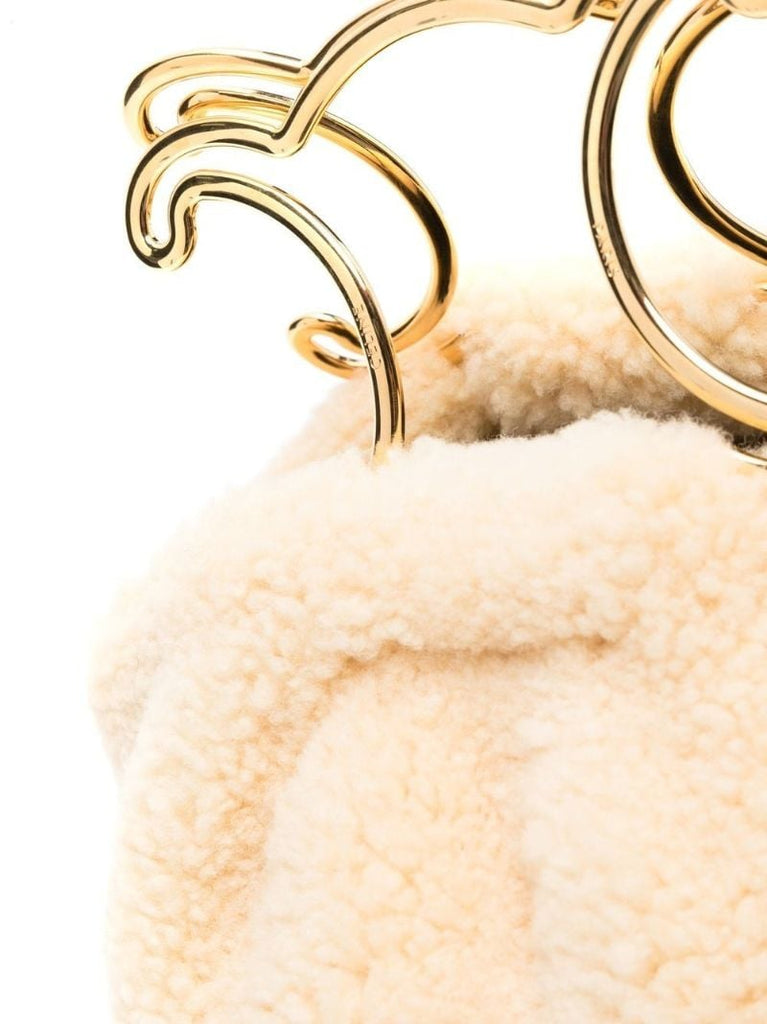 Neutral Triomphe Shearling Tote Bag