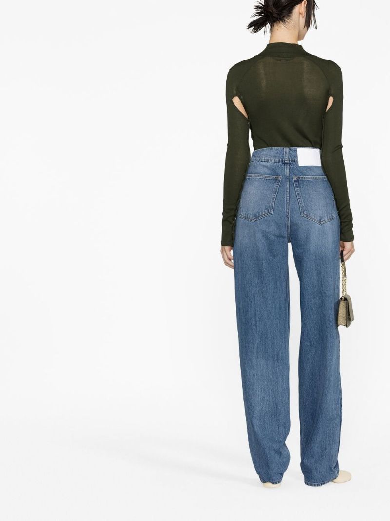 Blue Distressed Wide Leg Jeans