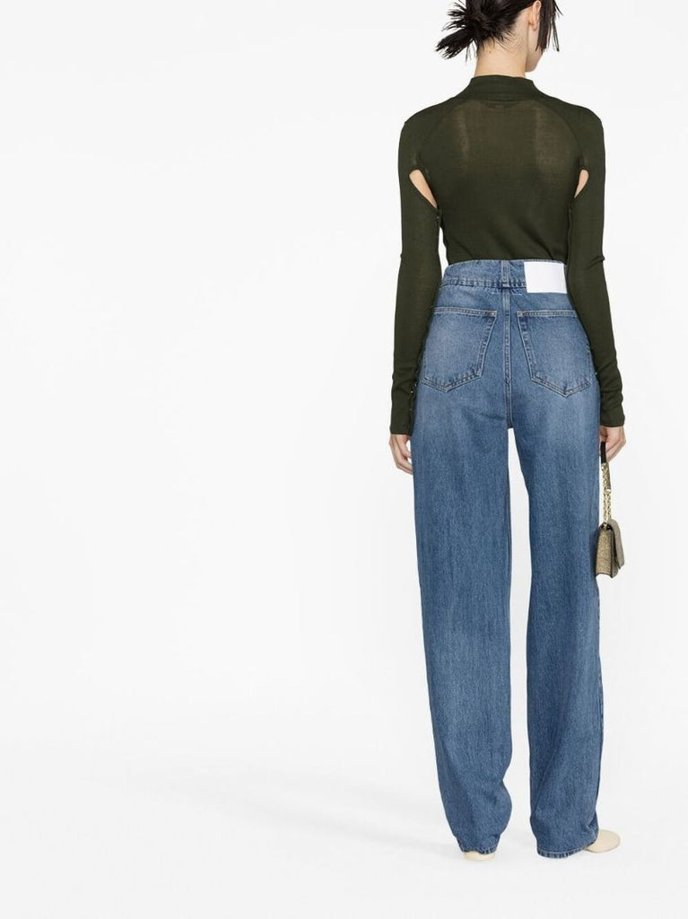 Blue Distressed Wide Leg Jeans
