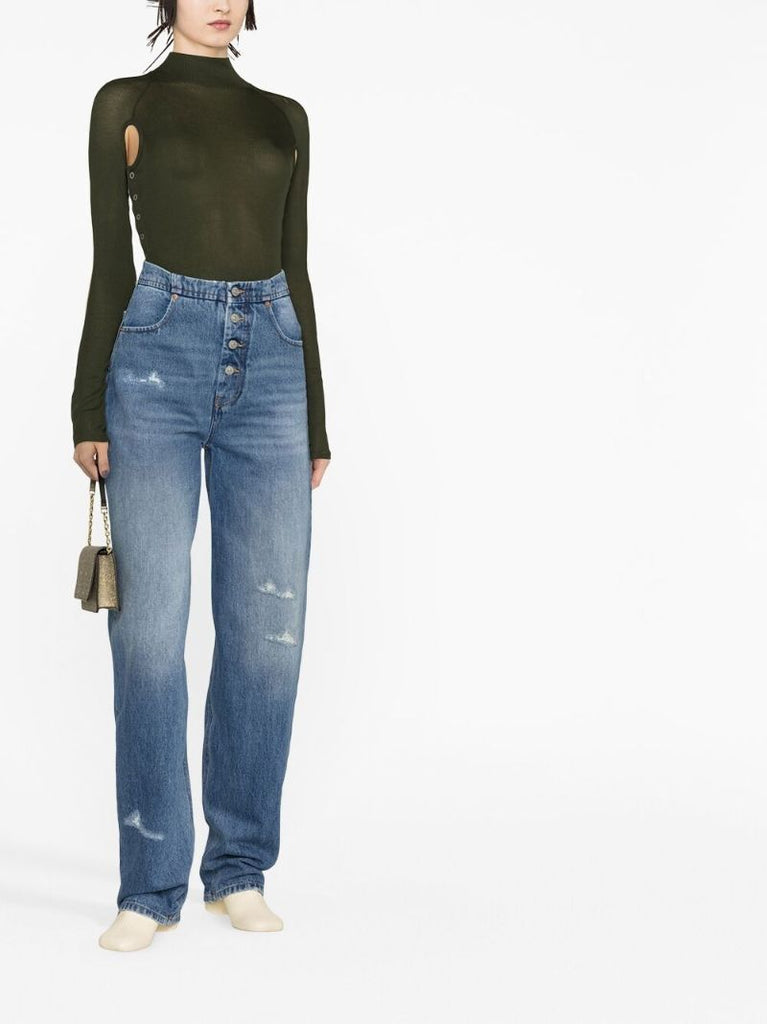 Blue Distressed Wide Leg Jeans