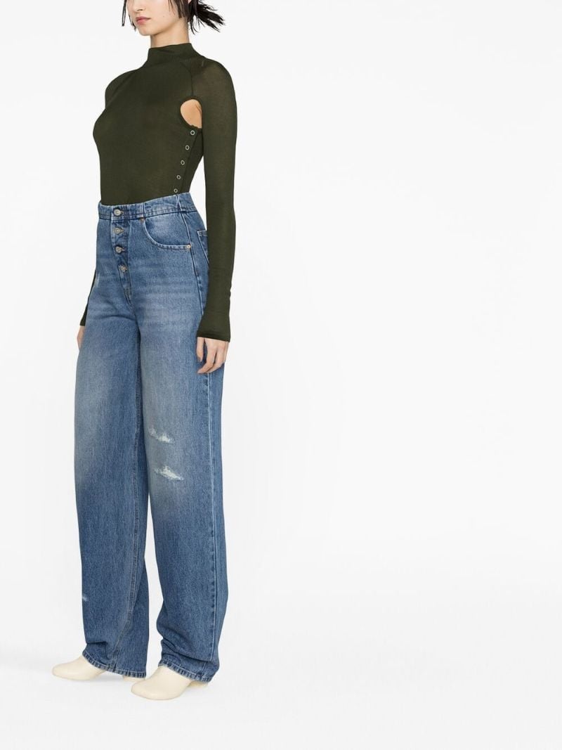 Blue Distressed Wide Leg Jeans
