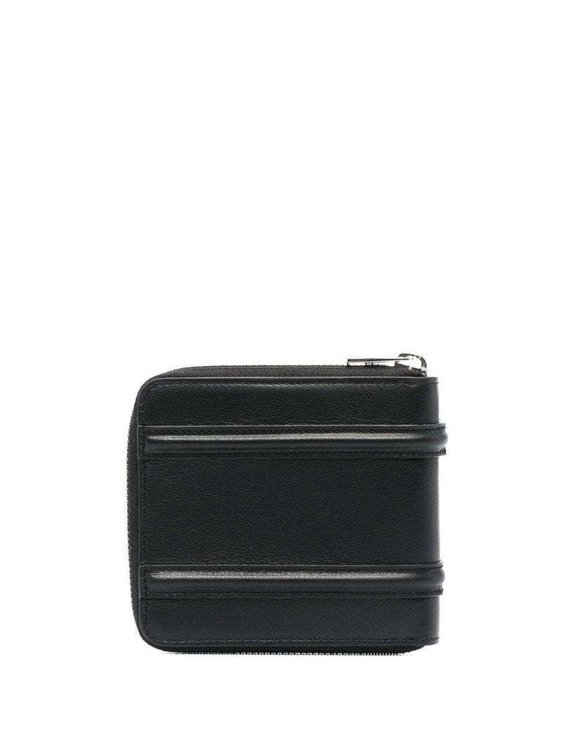 Black Piped Zip-up Leather Bifold Wallet