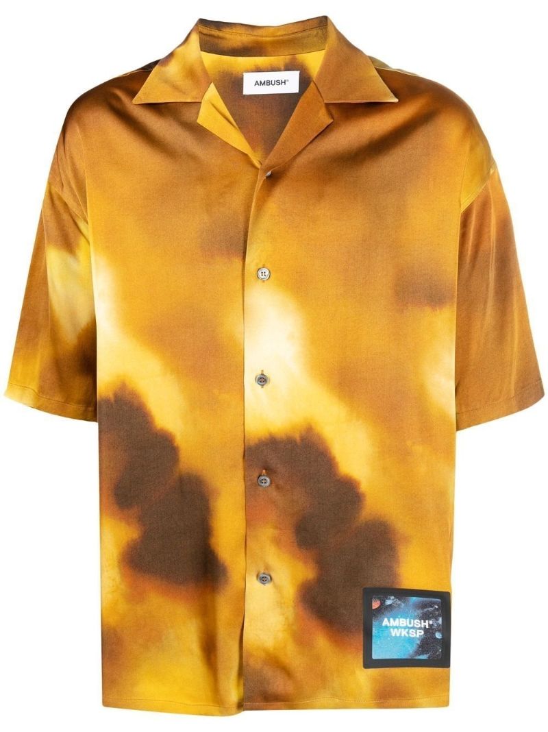 Yellow Abstract Print Bowling Shirt