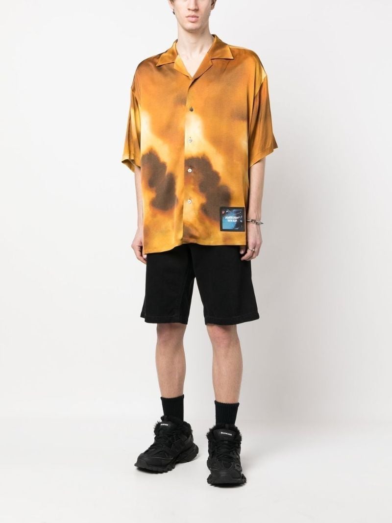 Yellow Abstract Print Bowling Shirt