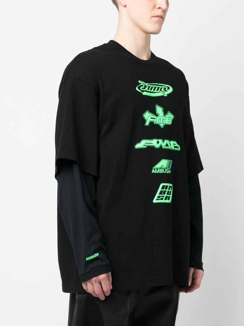 Black Logo Print Layered Long-sleeved T-shirt