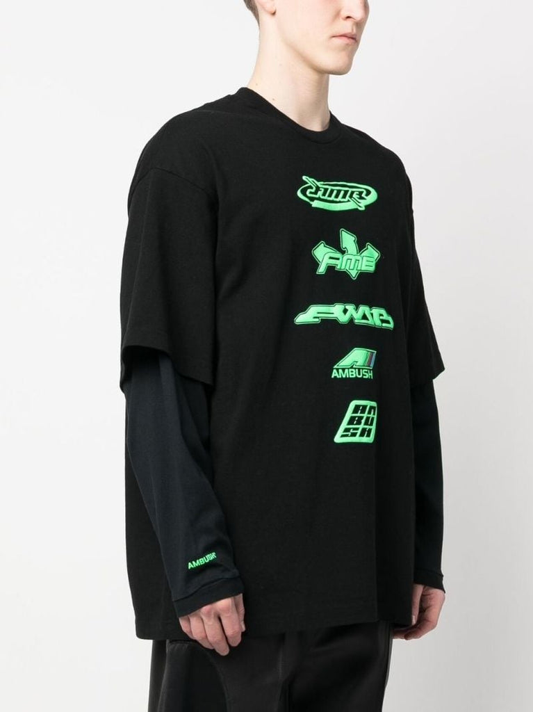 Black Logo Print Layered Long-sleeved T-shirt