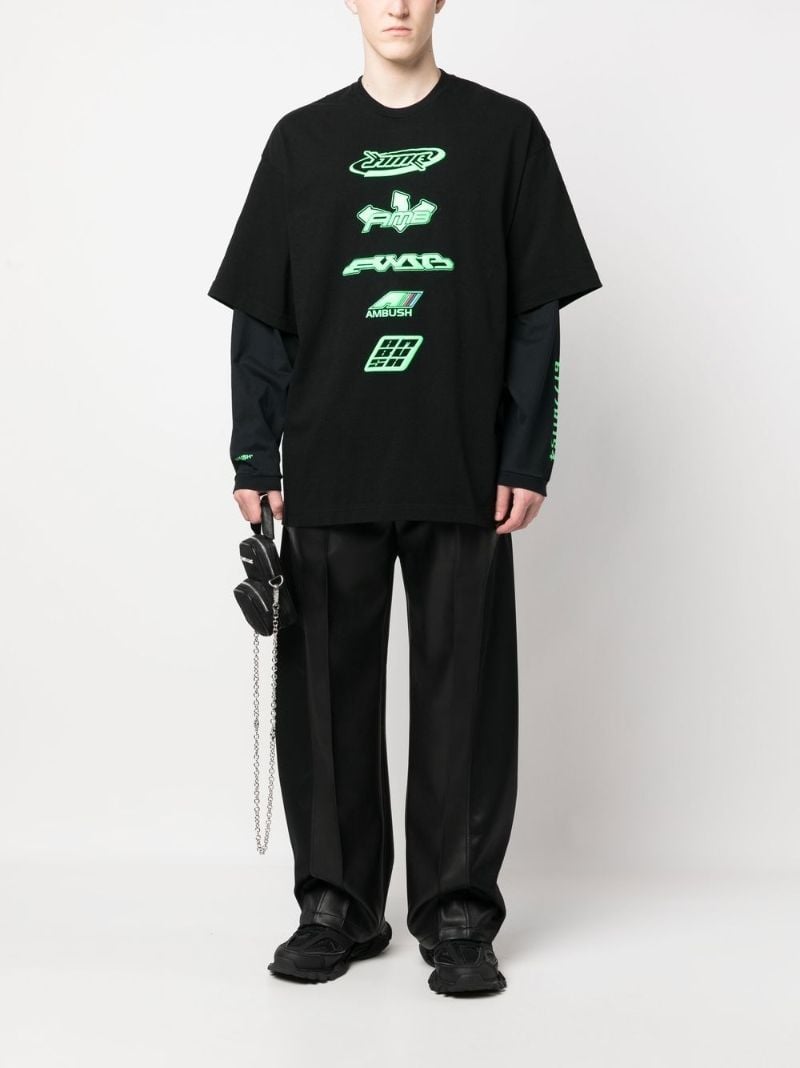 Black Logo Print Layered Long-sleeved T-shirt