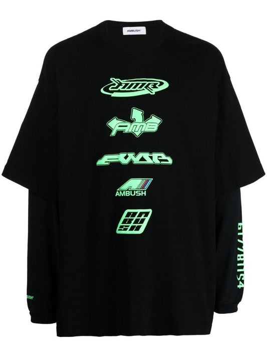 Black Logo Print Layered Long-sleeved T-shirt