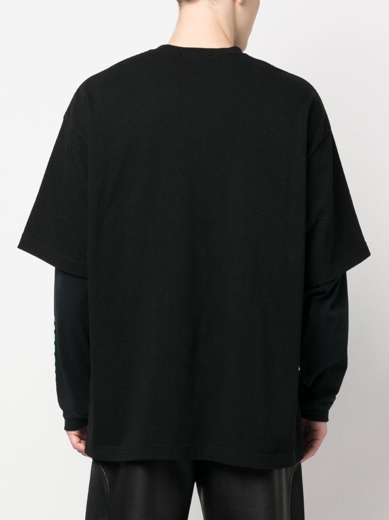 Black Logo Print Layered Long-sleeved T-shirt